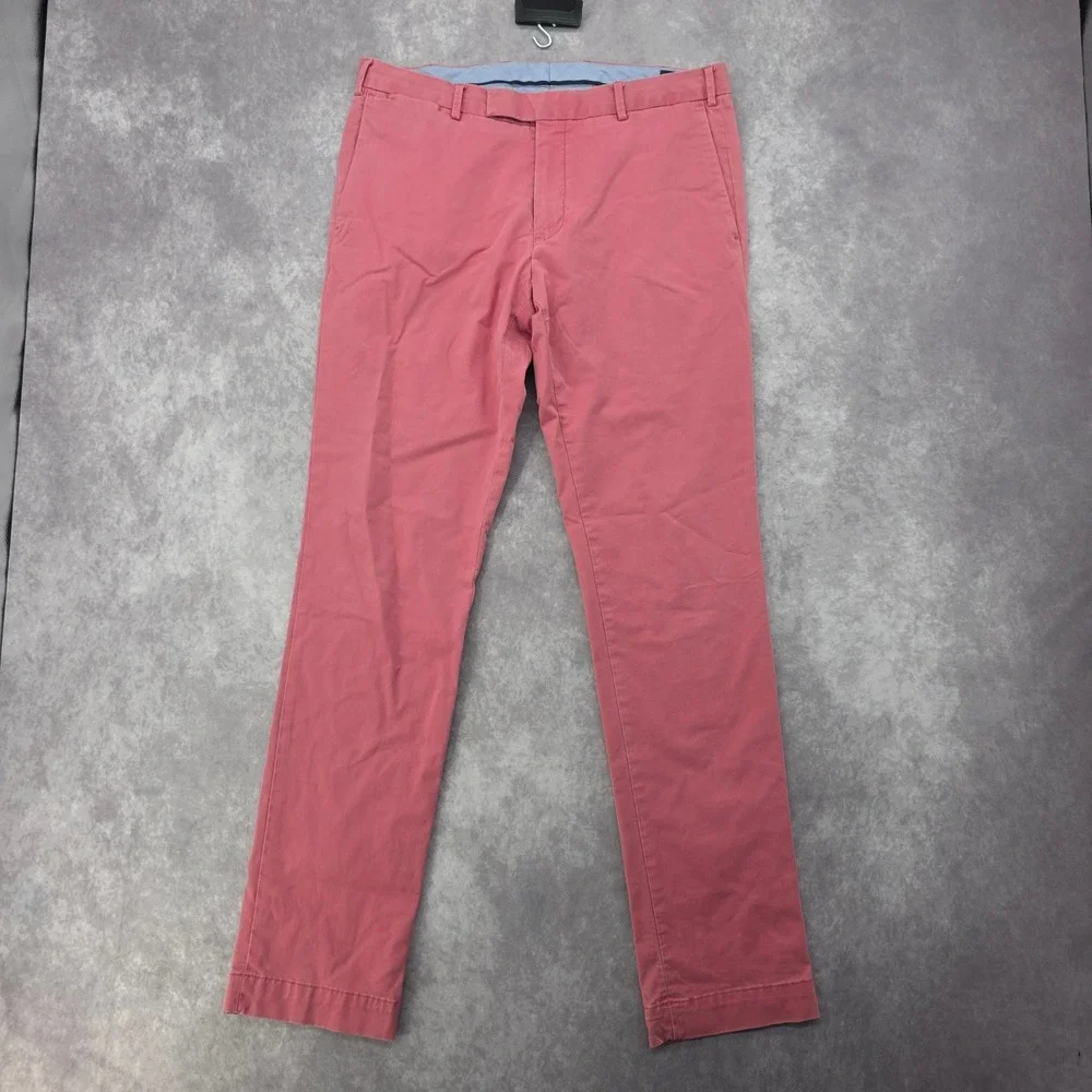 Polo Ralph Lauren Chino Pants Mens 34x34 Coral Pink Stretch Slim Fit Fits 36x34